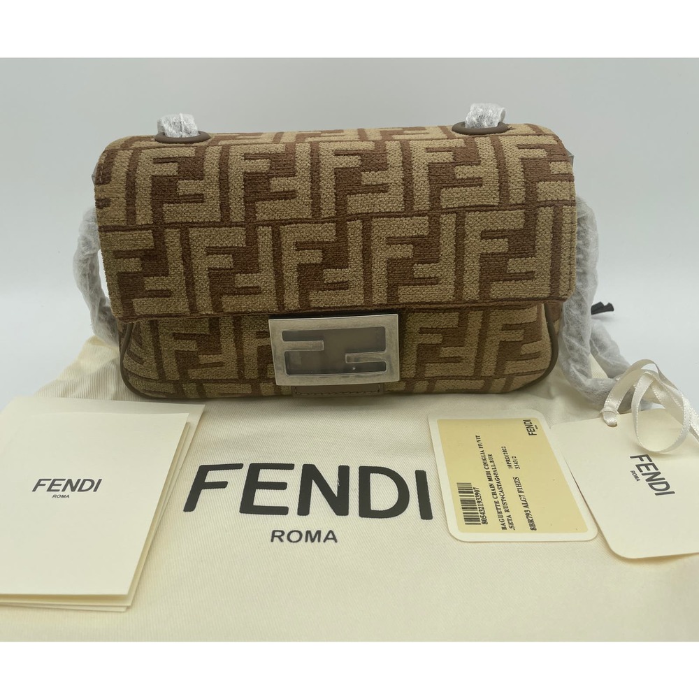 $3100 NEW Fendi Baguette Chain Midi FF jacquard logo fabric bag purse NWT - Picture 6 of 16